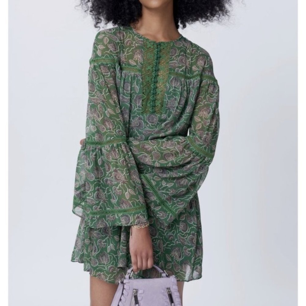 Rebecca Minkoff Green Floral Ruffled  Dress Size:S